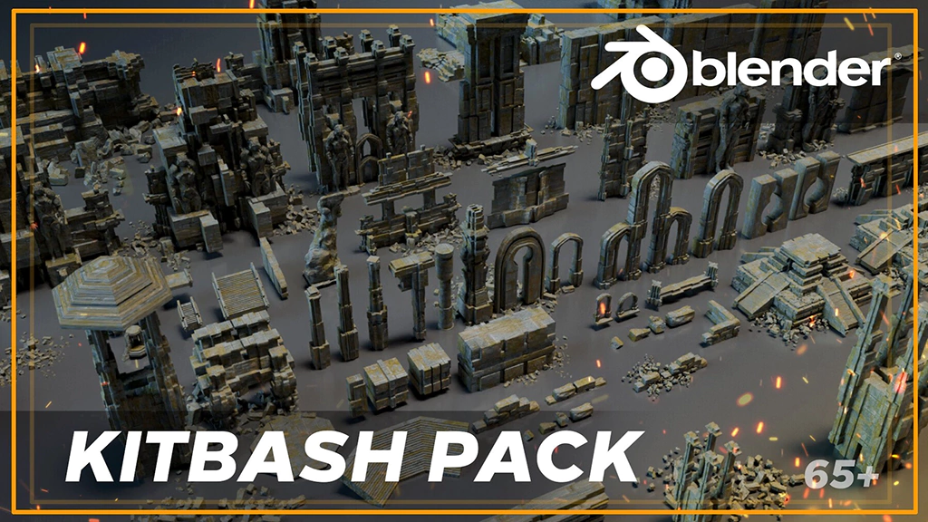 3D模型-神秘石刻寺庙废墟模型资产 Ancient Temple Kitbash (Blender/FBX格式)