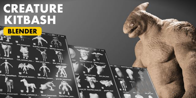 怪物身体3D资产模型预设 Creature Kitbash (Blender/FBX格式)