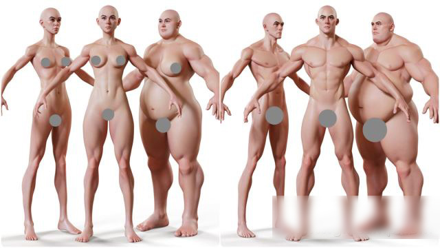 男性女性基础人物3D模型 3D Scan Store – Morphable Male + Female – Stylised Base Mesh