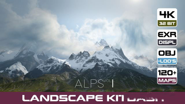 8组自然雪山地形3D模型 Artstation – 8 LANDSCAPE KITBASH PACK – Alpine Mountains Vol.1