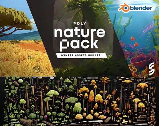Blender低多边形卡通风格植物资产库 Poly Nature Pack: Animated Stylized Pack V1.1.0