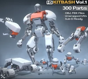 300个科幻硬表面建模机械零件3D模型套装下载 Hard-Surface Kitbash Vol.1