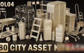(Blender/FBX/OBJ/MAX格式)80组日常生活工具3D模型免费下载 Artstation – 80 City Asset Kitbash