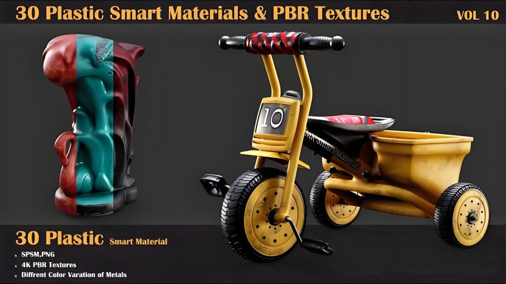 30组塑料智能贴图材质预设 Artstation – 30 Plastic Smart Materials & PBR Textures – VOL 10