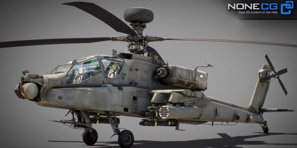 3D模型|高精度AH-64D阿帕奇长弓武装直升机模型(含驾驶舱) Ah-64D Apache Longbow Helicopter With Cockpit (Blender/FBX格式)