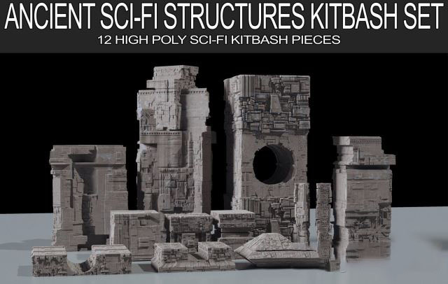Blender科幻古遗迹资产3D模型 Ancient Sci-Fi Kitbash 3D Assets