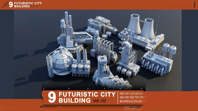 Blender 9组工厂建筑3D模型 Artstation – Futuristic City Kitbash Factory Vol 2