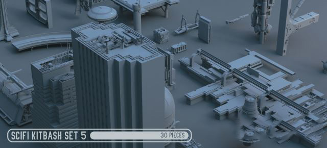 Blender低多边形科幻套件3D模型 CGTrader – Sci-Fi Dressing Kitbash Set 5