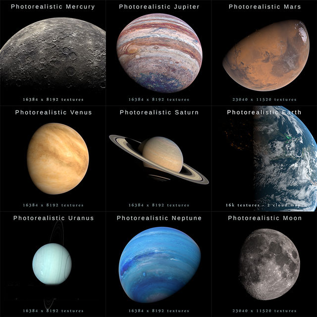 Blender/MAX/FBX/OBJ太阳系地球太阳月球火星水星土星金星木星天王星海王星3D模型资产