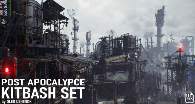 FBX后启示录幸存者破败环境场景3D模型 Artstation – Post Apocalypse Survivor Environment Kitbash set