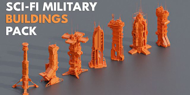 Blender未来科幻军事建筑3D模型 Sci-Fi Futuristic Military Buildings Pack