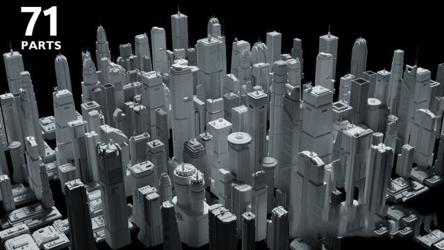 71组赛博朋克科幻摩天大楼住宅建筑3D模型 Artstation – 71 Sci-Fi Skyscrapers and Residential Buildings Kit – Futuristic CyberPunk