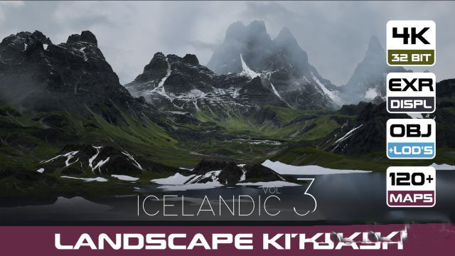 6组自然地形3D模型 Artstation – 6 LANDSCAPE KITBASH PACK – Icelandic mountains Vol.3 – Universal (OBJ格式)