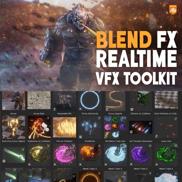 Blender能量拖尾火星粒子射击爆炸游戏特效动画资产预设 Blend Fx