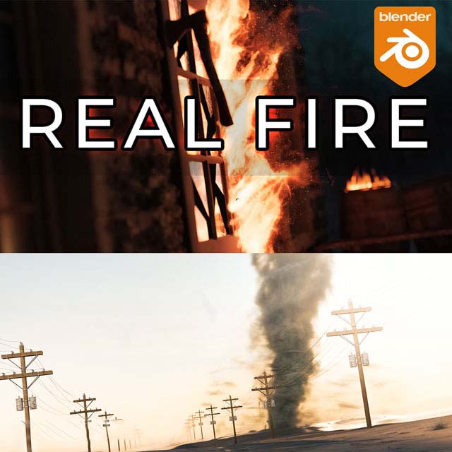 Blender插件真实火焰燃烧烟雾龙卷风动态静态VDB动画素材资产预设 Real Fire v1.0 PRO