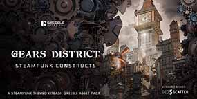 Blender蒸汽朋克风格楼房建筑3D模型 Gears District – Steampunk Constructs Kitbash Buildings