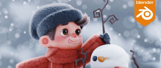 Blender卡通小孩雪人角色3D模型资产预设 Sticks & Snow