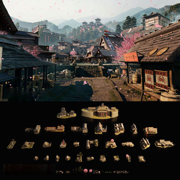 日本古风古代木屋房子道场建筑3D模型 C4D/MAX/Blender/FBX/OBJ/UE格式