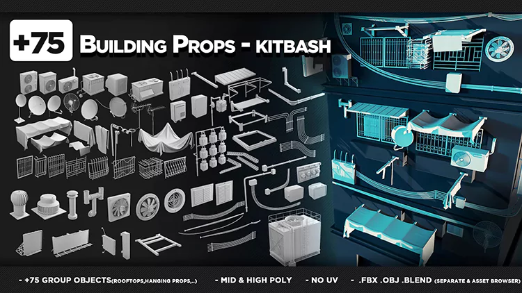 Blender建筑外景细节3D模型资产包 Building Props – KITBASH – VOL 06