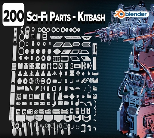 200个Blender科幻机械零件3D模型套件 Sci-Fi Parts – KITBASH – VOL 05