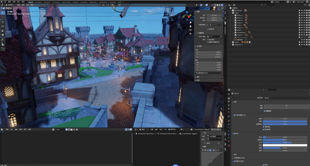 Blender原神游戏蒙德城中世纪风格主城卡通游戏建筑3D模型场景素材