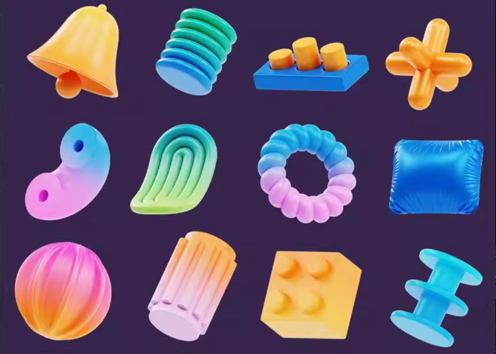 Blender/C4D抽象几何装饰FBX三维模型PNG免抠图标设计素材28款