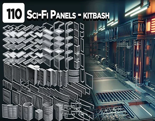 Blender科幻场景墙面地面布料3D模型资产包 Sci-Fi Panels – KITBASH – VOL 07