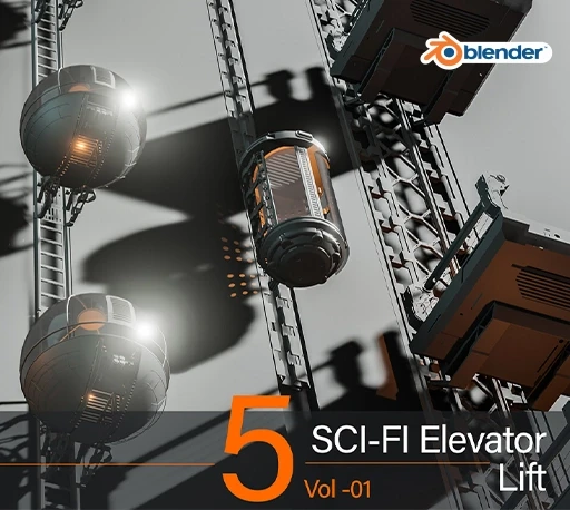 5款Blender科幻电梯3D模型套件 Sci-fi Elevator Kitbash VOl 01