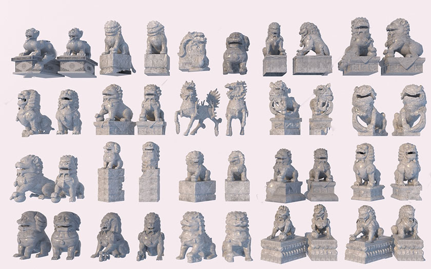 Blender石狮子守门兽神兽麒麟貔貅雕像3D模型素材40款