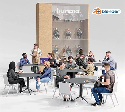 12组Blender咖啡馆场景3D人物模型 Humano 3D – Café 01