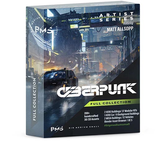 3D模型|未来科幻赛博朋克建筑汽车街道场景模型资产 BigMediumSmall – Cyberpunk (Blender/FBX/C4D/UE格式)