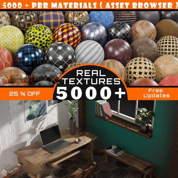 Blender预设5000多种PBR材质资产库(砖块/混凝土/织物/食物/石材/金属/木材)Pbr Asset Browser