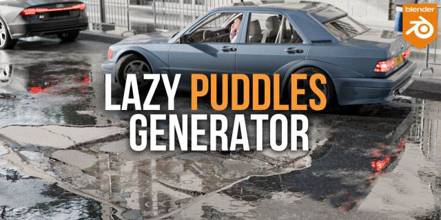Blender水坑生成器资产预设 Lazy Puddles Generator