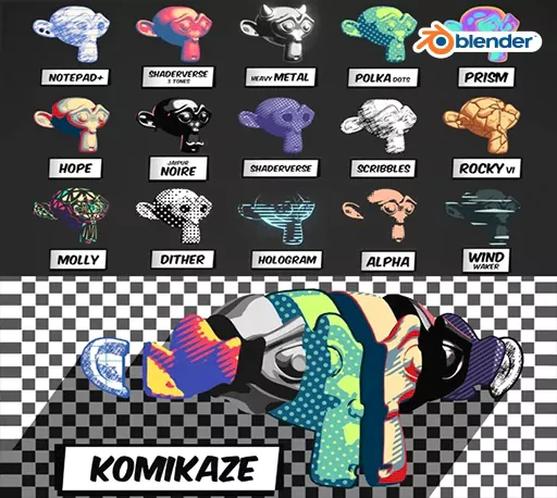 Blender卡通动漫材质着色器资产预设 Komikaze v2.1.5