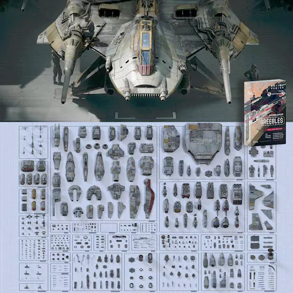 科幻飞船战斗机机械零部件飞行员3D模型 BigMediumSmall – Modelshop Greebles Blender/C4D/FBX/OBJ/UE格式