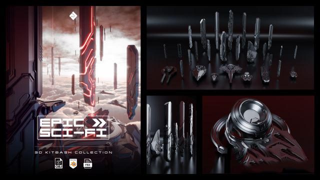 外星科幻建筑飞行器3D模型 Epic Sci-Fi – 3D Kitbash Pack (Blender/FBX/OBJ格式)