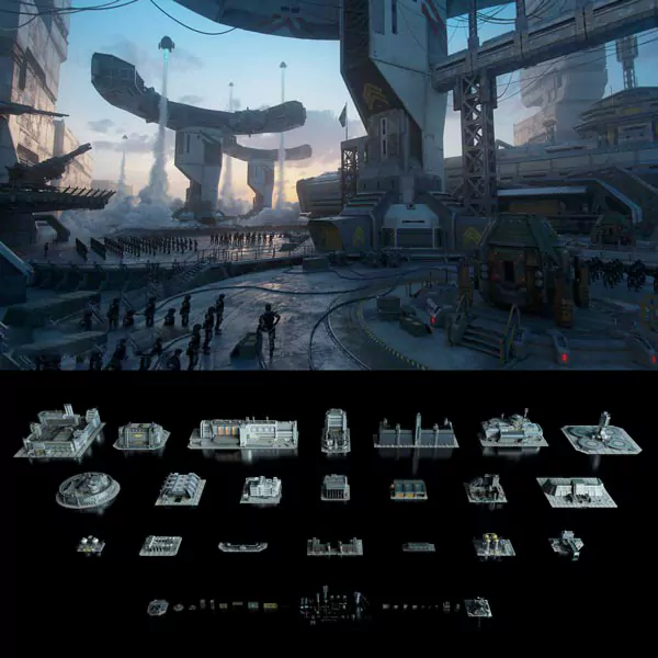 Blender未来科幻军事基地战争防线建筑3D模型资产库预设 Kitbash3D Future Warfare