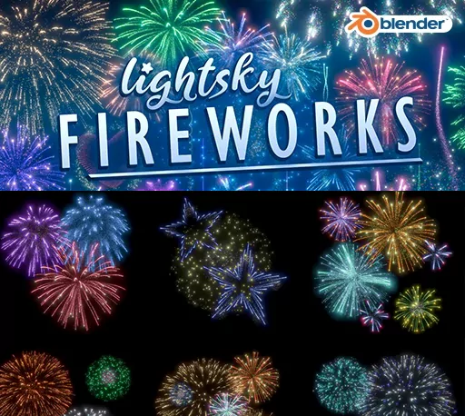 Blender预设|炫丽烟花粒子动画特效资产预设 Lightsky Fireworks v1.1