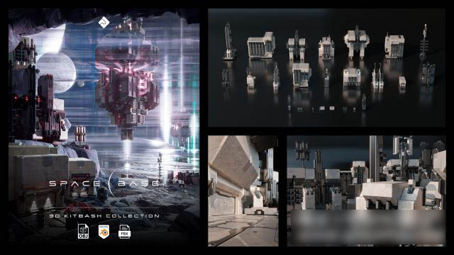 外太空未来科幻建筑3D模型 Space Base – 3D Kitbash Pack (Blender/FBX/OBJ格式)
