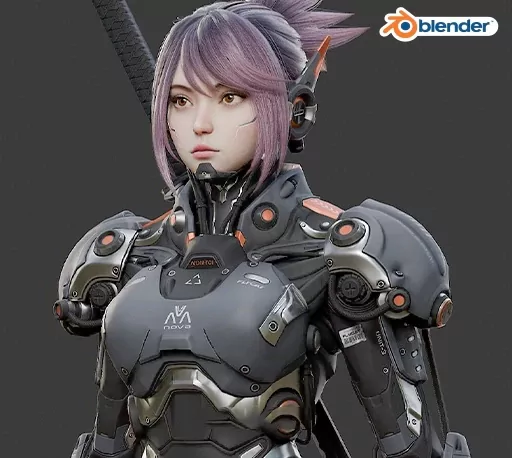 Blender机器人女孩建模过程视频+3D模型 Flycat – Robot Girl