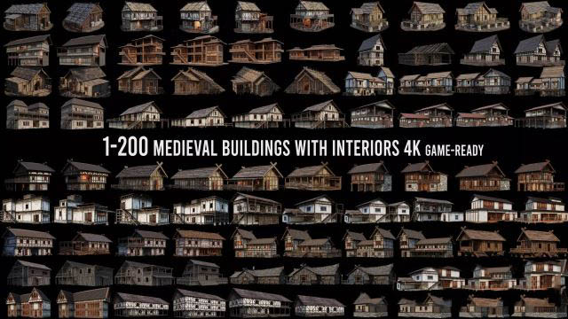 古欧洲房屋建筑3D模型资产 CGTrader – 1 – 200 OLD MEDIEVAL HOUSES BUILDINGS PACK (Blender/FBX格式)