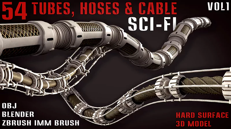 3D模型|54组科幻电缆软管道模型资产 54 Sci-Fi Tubes, Hoses & Cables – vol1