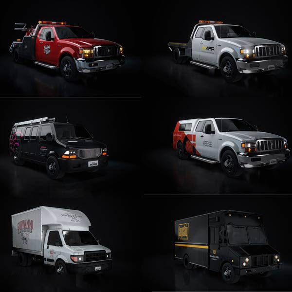 Blender卡车面包车牵引车汽车3D模型 Commercial City Cars