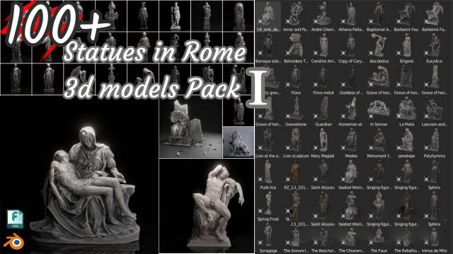 Blender雕塑3D扫描模型 100+ Scaned Famous Statues In Rome 3D Models Pack