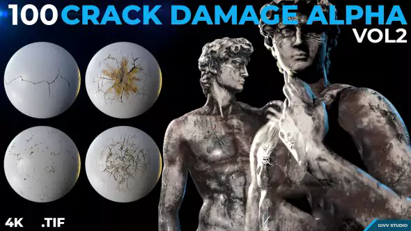 100组裂纹损坏破碎贴图素材 Artstation – 100 Crack Damage Alpha Vol.2