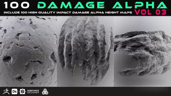 100张墙面裂纹贴图素材第三套 Artstation – 100 Damage Alpha Vol.03