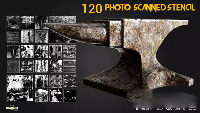 钢铁腐蚀生锈木纹石头划痕贴图素材 Artstation – 120+ Stencil Library