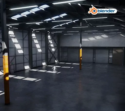 Blender工业仓库内部3D模型 Industrial Warehouse