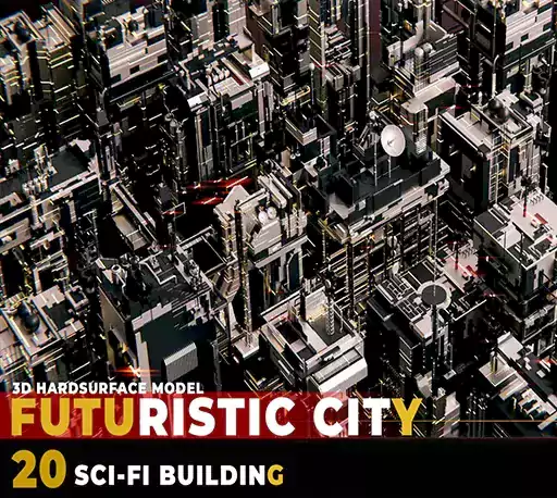 科幻未来城市建筑3D模型资源包(FBX/OBJ/C4D/Blender格式) 20 SCI-FI BUILDING FUTURISTIC CITY VOL 01