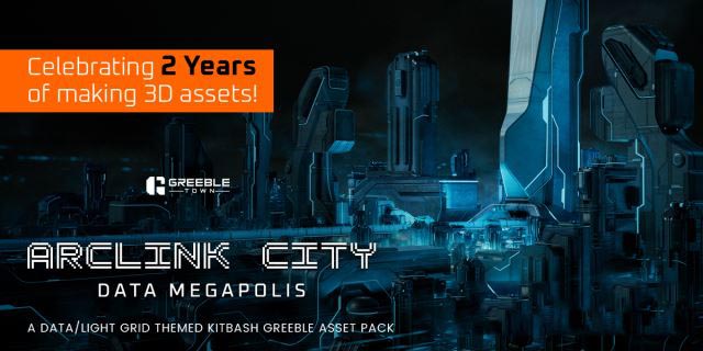 Blender科幻数据城市楼房建筑3D模型资产预设 Greeble Town – Arclink City – Data Megapolis Kitbash Buildings